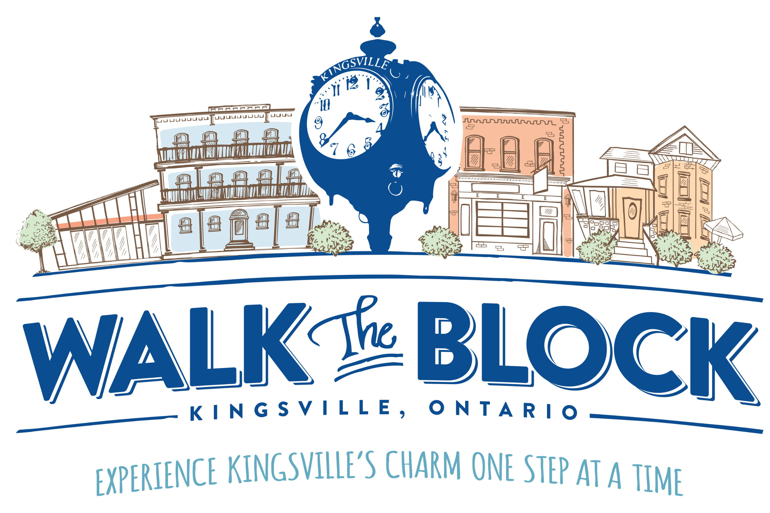 Walk the Block logo showing illustrated version of Kingsville's downtown