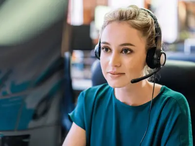 Customer service representative with headset phone