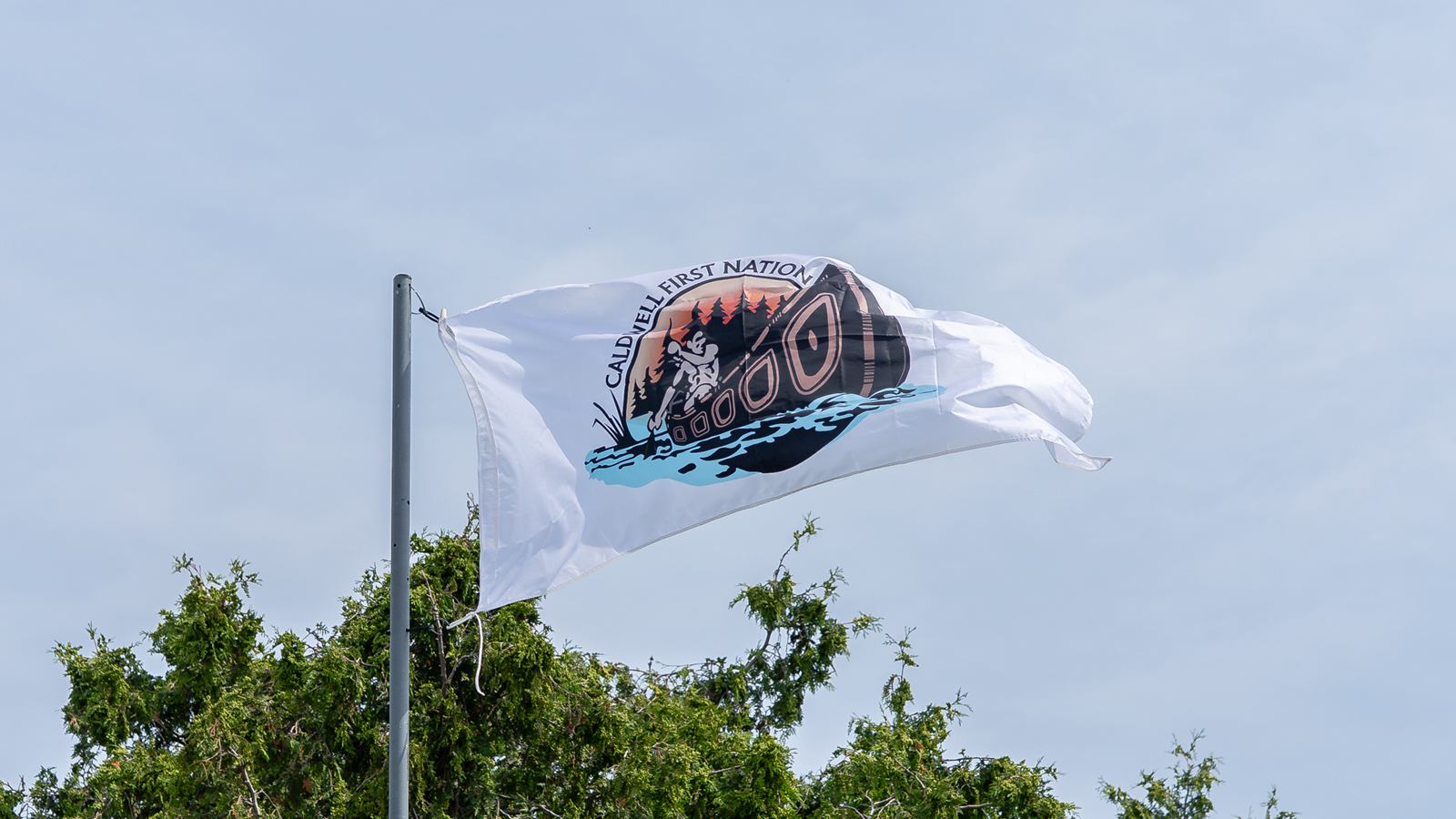 Caldwell First Nation flag flying at Kingsville Recreational Complex