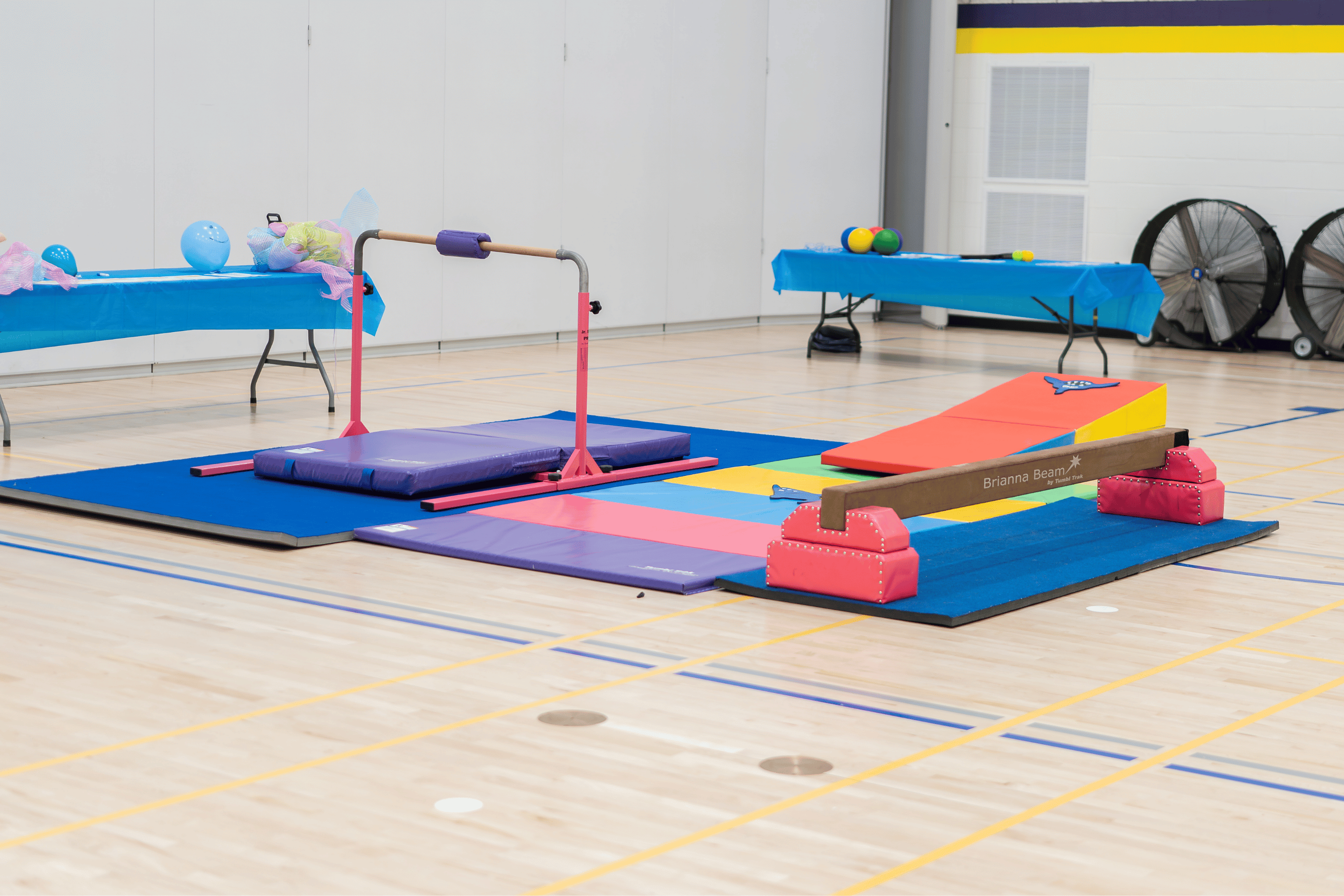 Gym equipment is set up and ready to use