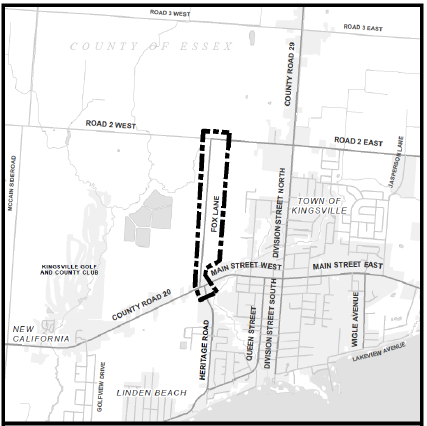 Map outlining the construction work happening at the new west side collector road in Kingsville