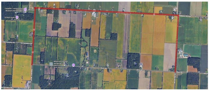 Road 3 West Bridge Reconstruction detour route via Concession Road 4 West between County Road 23 (Arner Townline) and McCain Sideroad.